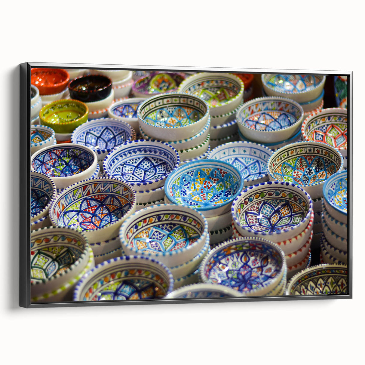 Black and white framed canvas of Jerusalem landscape, ideal for bedroom wall decor.