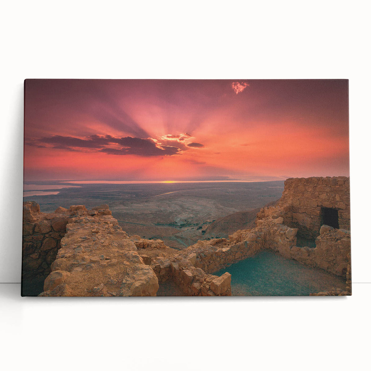 Black and white large art print of a Middle Eastern landscape on stretched canvas.