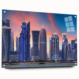 Large abstract wall art depicting a Middle Eastern Qatar scenery in muted earth tones, acrylic glass format.