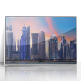 Acrylic print of a Qatar scenery in art deco style with muted earth tones, ideal for modern art wall decor.