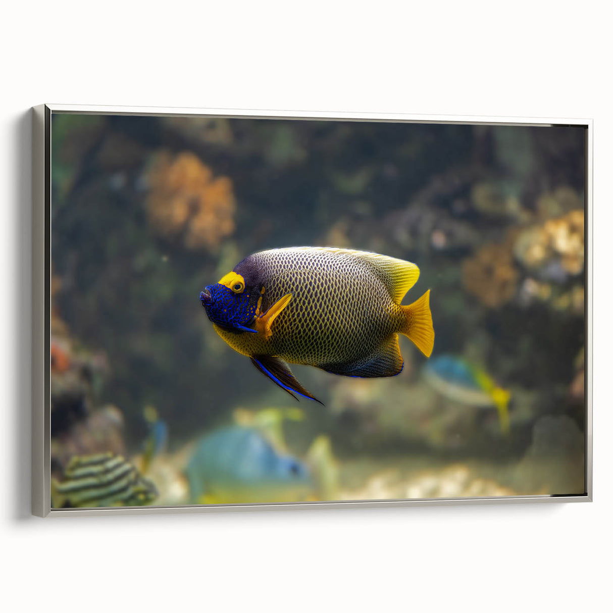 Landscape painting of Oceania in Micronesia featuring vibrant marine colors on a framed canvas.