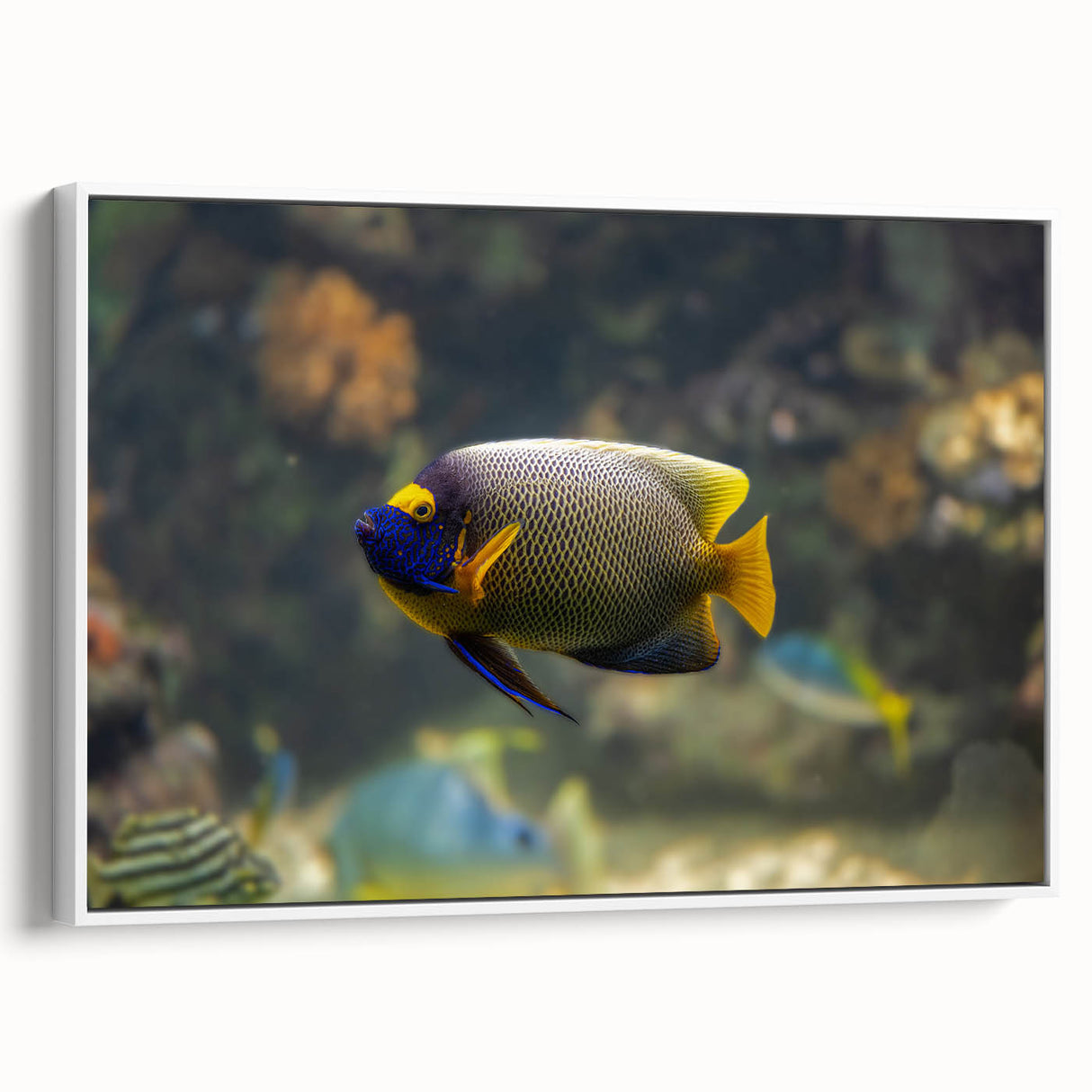 Vintage poster art of Micronesia on a framed canvas, featuring vibrant oceanic hues, ideal for living room decor.