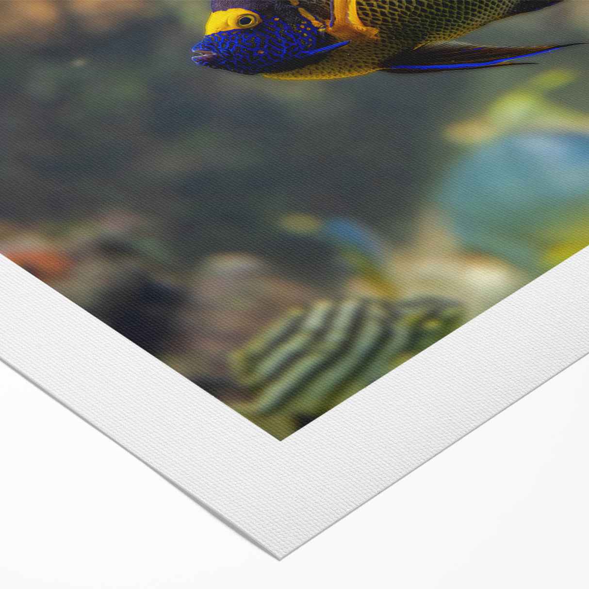 Art deco poster featuring a serene Micronesian oceanscape in muted blue and green hues on rolled canvas.