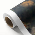 Art deco style poster of Oceania scenery on rolled canvas, showcasing muted blue and green hues, ideal for nursery wall art.