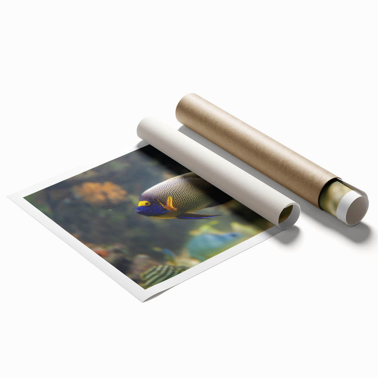 Extra large rolled print of a serene Micronesian oceanic landscape in soft blue and green tones.
