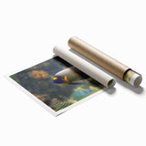 Extra large rolled print of a serene Micronesian oceanic landscape in soft blue and green tones.
