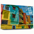 Acrylic print of a large abstract depiction of Buenos Aires in muted blue and pink tones.