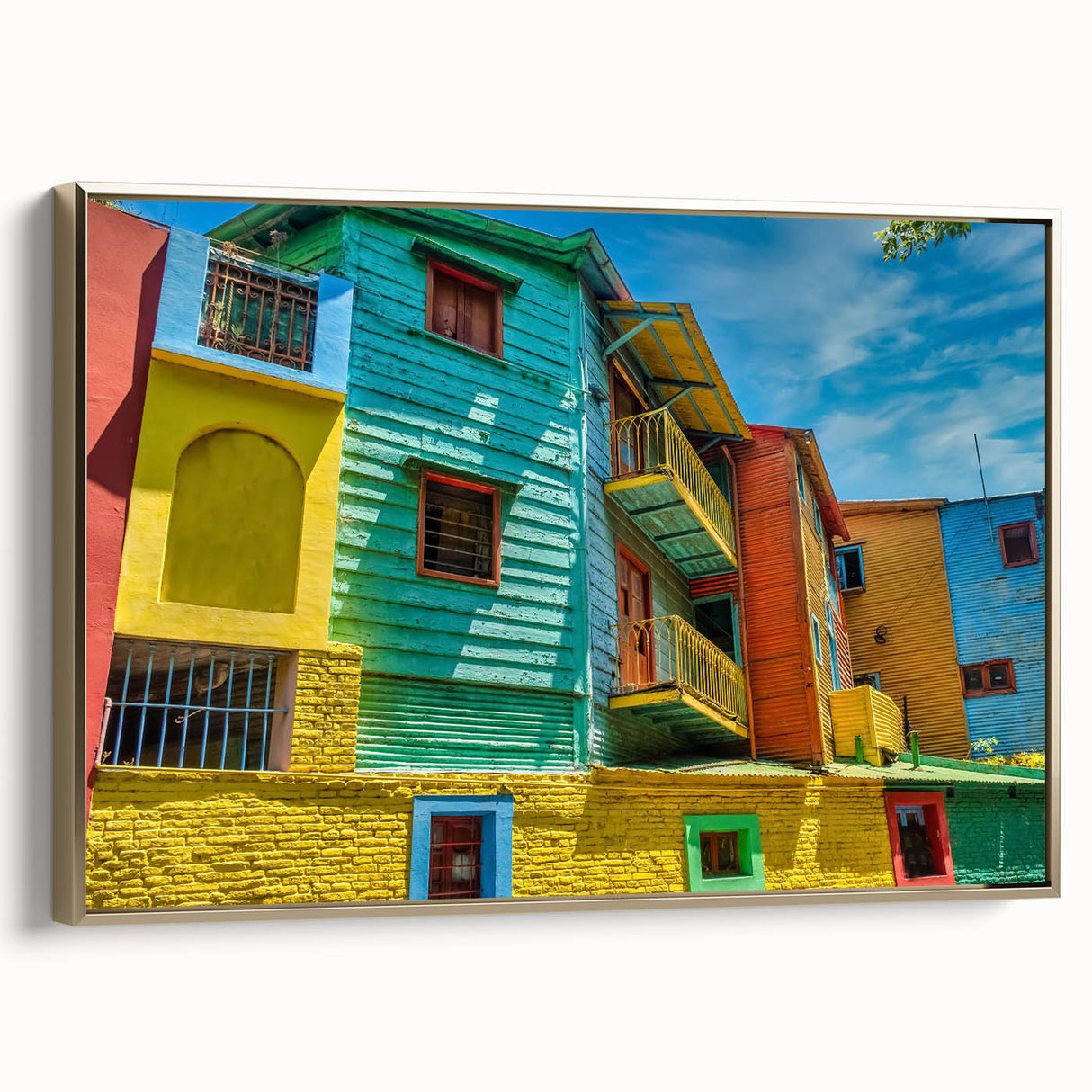 Framed canvas wall art depicting a vintage black and gold landscape of Buenos Aires, ideal for bedroom decor.