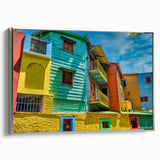Landscape painting of Buenos Aires with colorful vintage style on a silver-framed canvas, ideal for office decor.