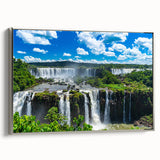 Landscape art painting of a Brazilian scenery on framed canvas, featuring vibrant colors with a vintage poster style.