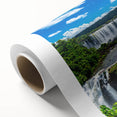 Art deco poster of a stylized Brazilian landscape in soft pastel hues on rolled canvas, ideal for nursery wall art.