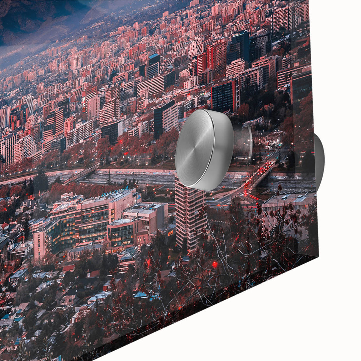 Abstract depiction of Santiago, Chile in muted earth tones on acrylic glass, suitable for dining room art.