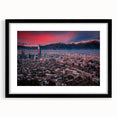 Extra large, textured abstract art print of colorful Santiago scenery on a framed canvas, ideal for living room decor.