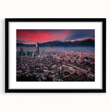 Extra large, textured abstract art print of colorful Santiago scenery on a framed canvas, ideal for living room decor.