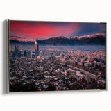 Framed canvas landscape art painting of Santiago, Chile with colorful hues, ideal for office decor.