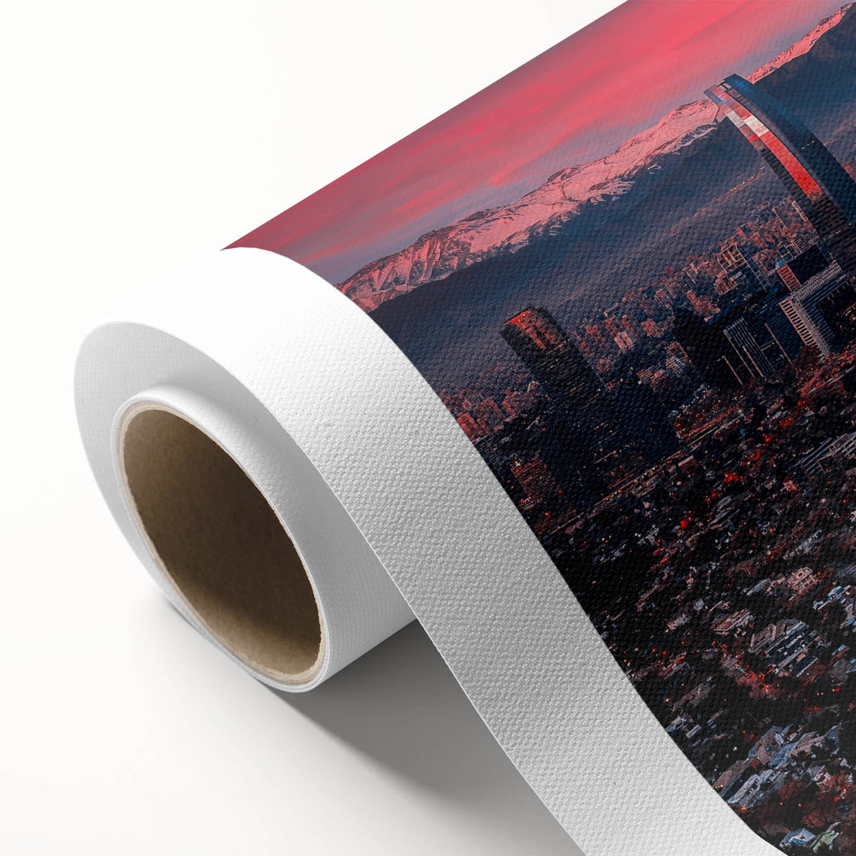 Art Deco poster of Santiago, Chile skyline in pastel shades on rolled canvas, suitable for nursery wall art.