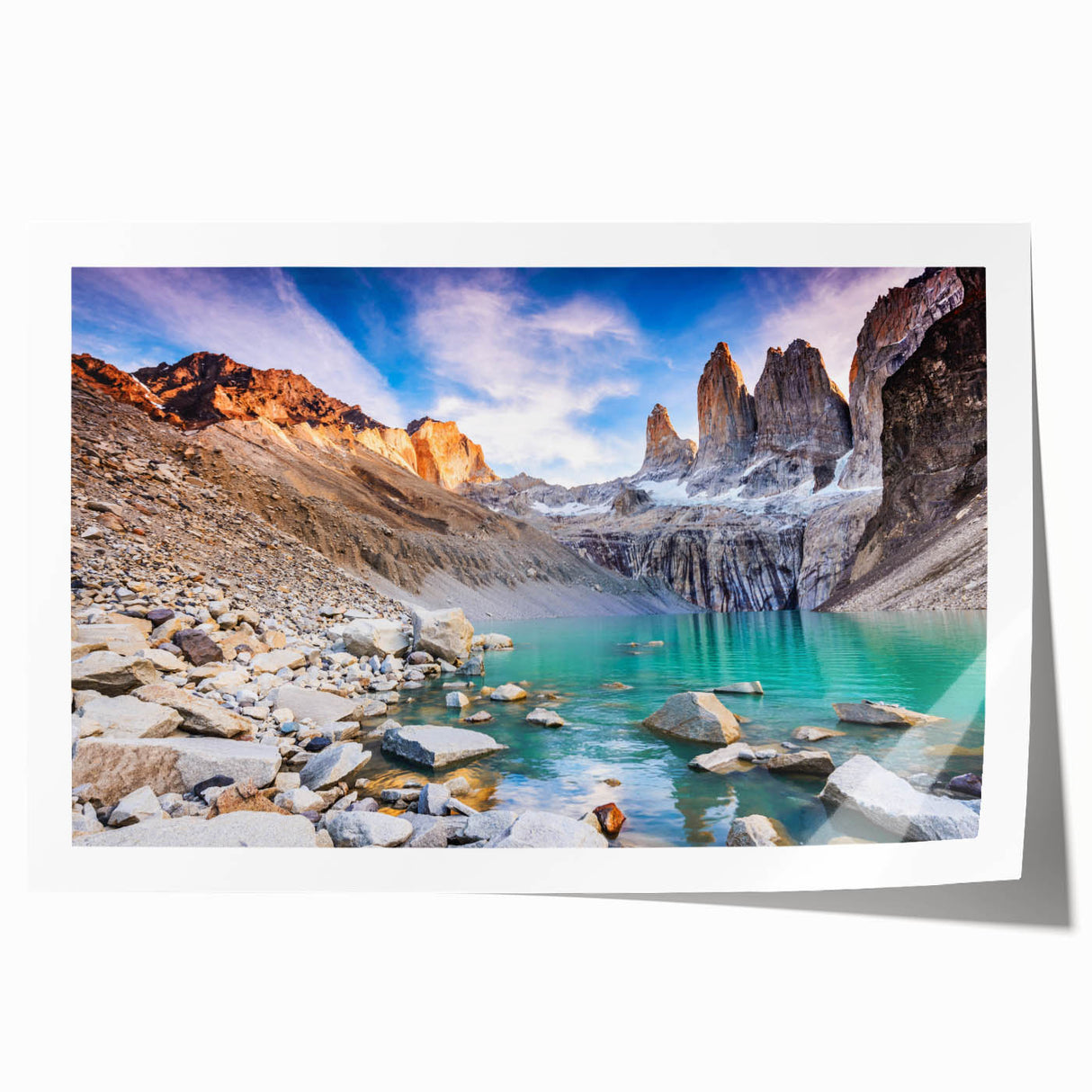Extra large rolled print of a Chilean landscape with vibrant green and earthy tones, ideal for art wall dining room.