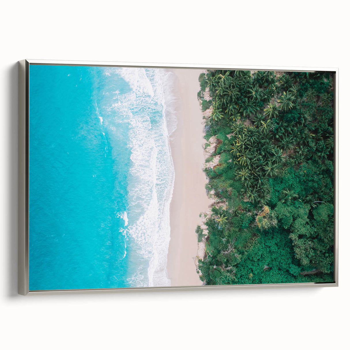Framed canvas featuring a vintage-style landscape painting of Colombian scenery with vibrant colors on a black background.