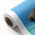 Art deco poster of Galapagos scenery in soft pastel shades on rolled canvas, ideal for nursery wall art.