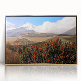 Framed acrylic print of a South American landscape in muted earth tones, ideal for modern art wall decor.