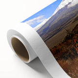 Art deco poster of a South American landscape in muted earth tones on rolled canvas, ideal for nursery wall art.