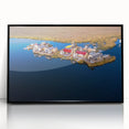 Large abstract wall art depicting a Peruvian landscape in acrylic, framed in black, suitable for modern art wall decor.