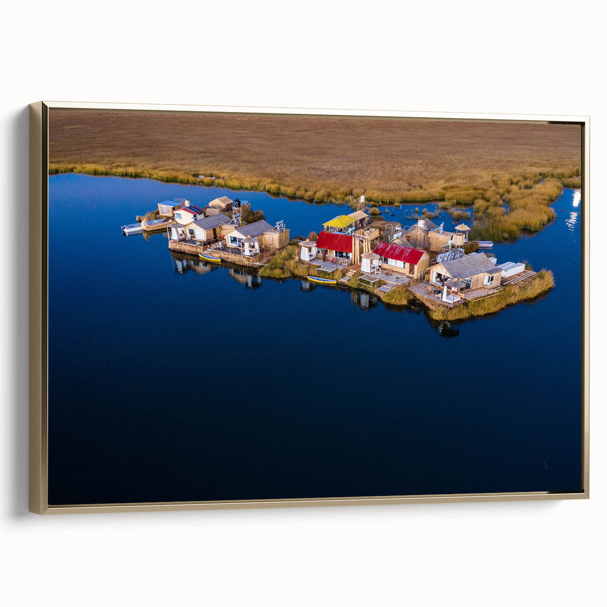 Framed canvas depicting a vintage-style landscape of the Peruvian scenery in muted earth tones, ideal for bedroom wall art.
