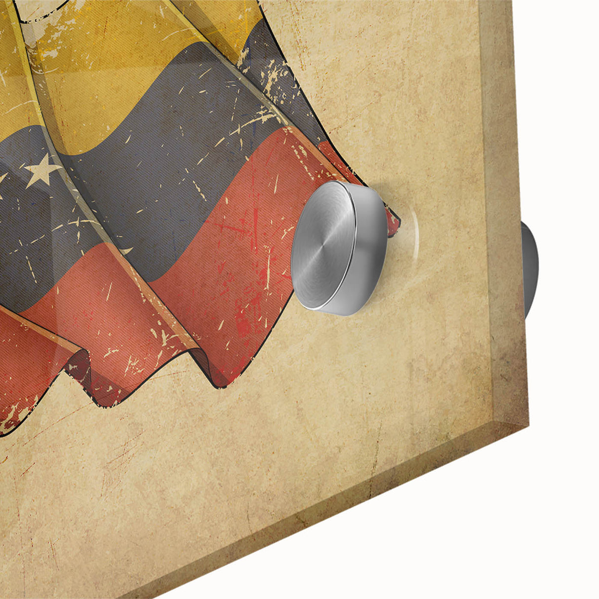 Large abstract wall art featuring a mid-century modernist style depiction of a Venezuelan landscape, in vibrant earth tones.