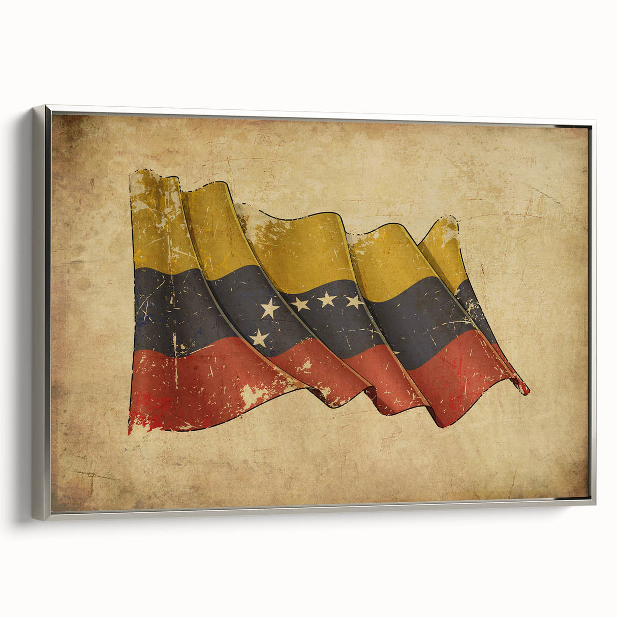 Framed canvas featuring a colorful vintage landscape art painting of a Venezuelan scenery, ideal for living room decor.