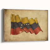 Framed canvas featuring a colorful vintage landscape art painting of a Venezuelan scenery, ideal for living room decor.