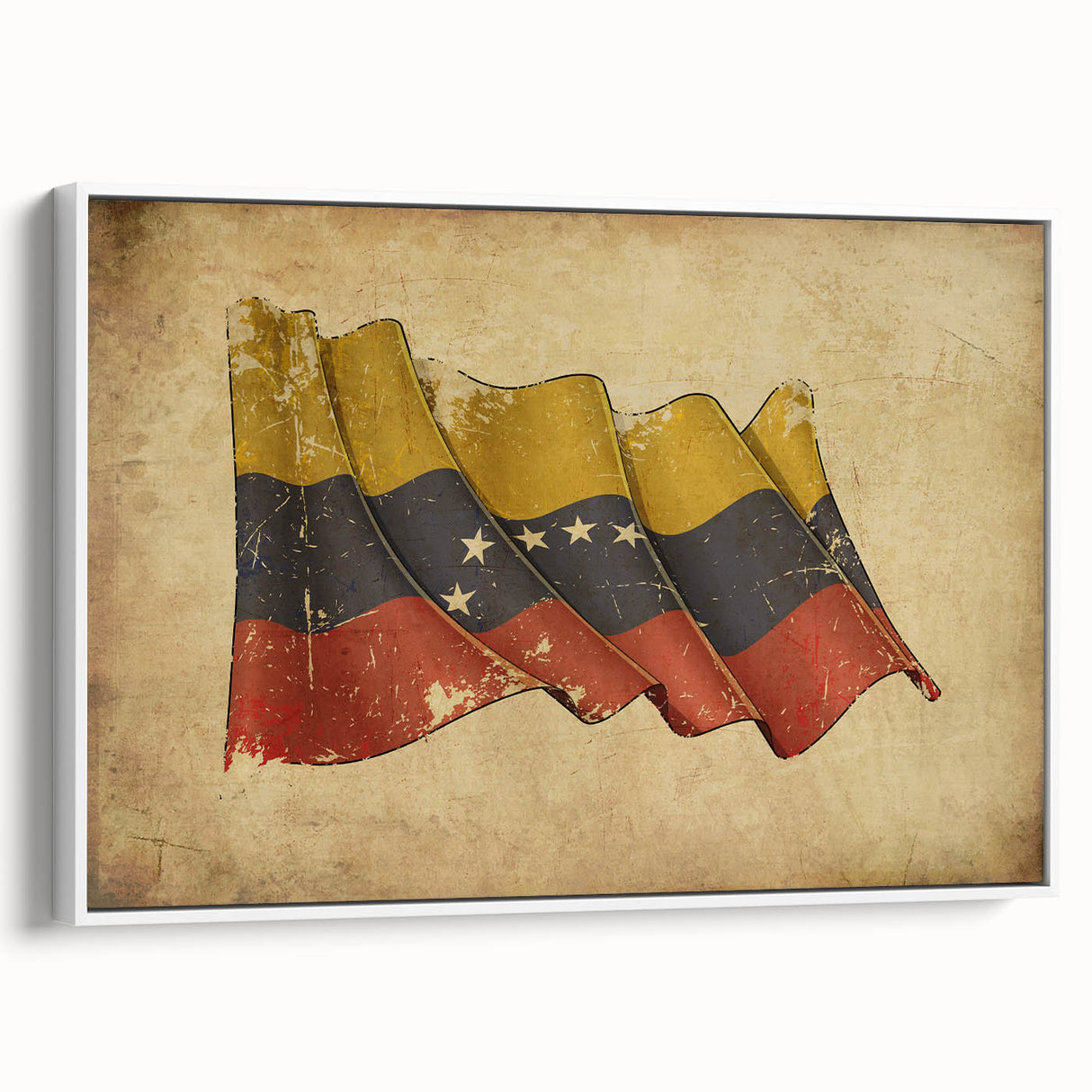 Vintage poster art of a Venezuelan landscape on framed canvas, featuring vibrant colors, ideal for living room decor.