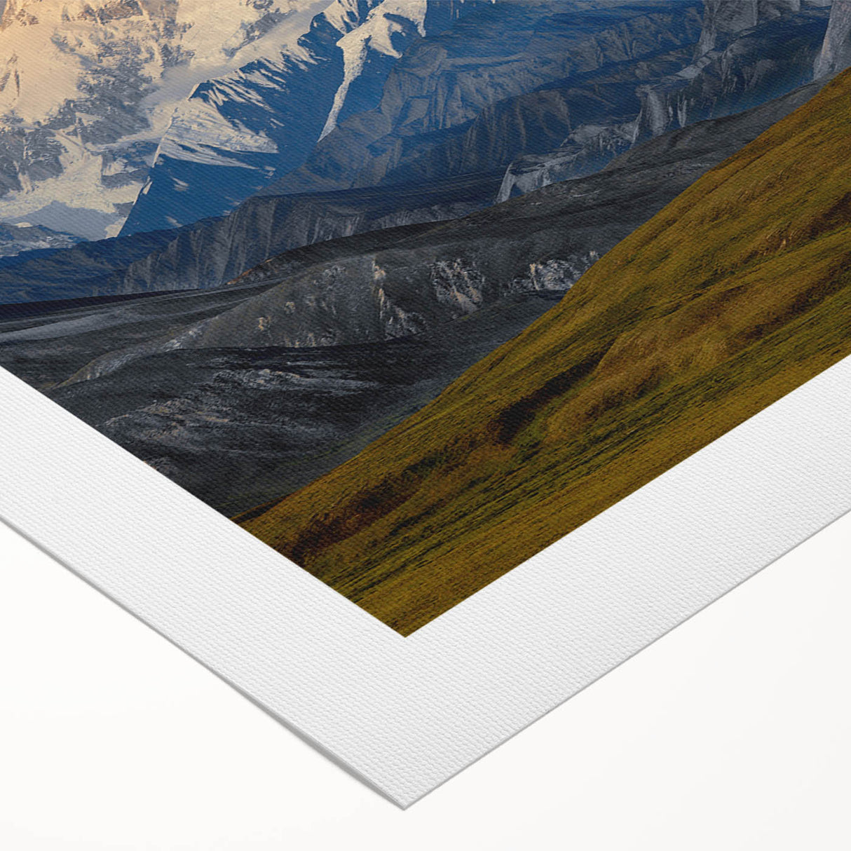 Art deco poster of Denali, Alaska with muted earth tones on rolled canvas, ideal for dining room wall art.