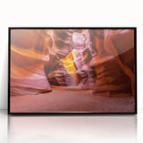 Large abstract wall art depicting Arizona's Antelope Canyon in muted earth tones on a framed acrylic.