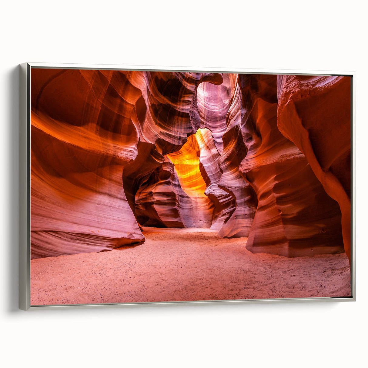 Framed canvas featuring a landscape art painting of Antelope Canyon in Arizona.