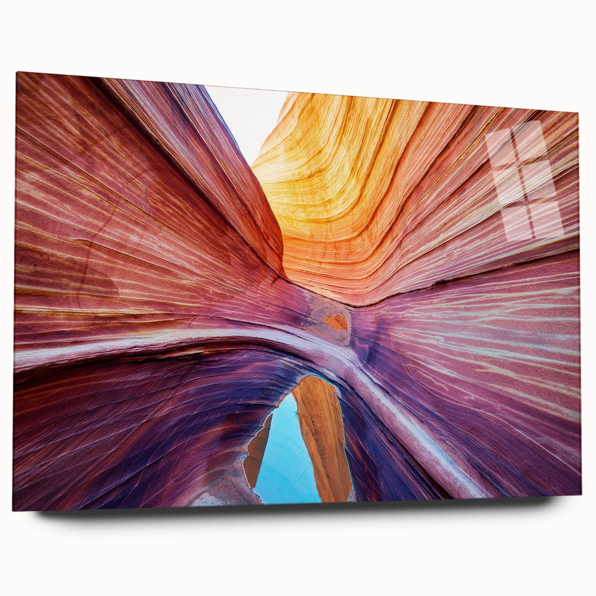 Acrylic print of Coyote Buttes in Arizona, featuring earthy tones and rugged textures.