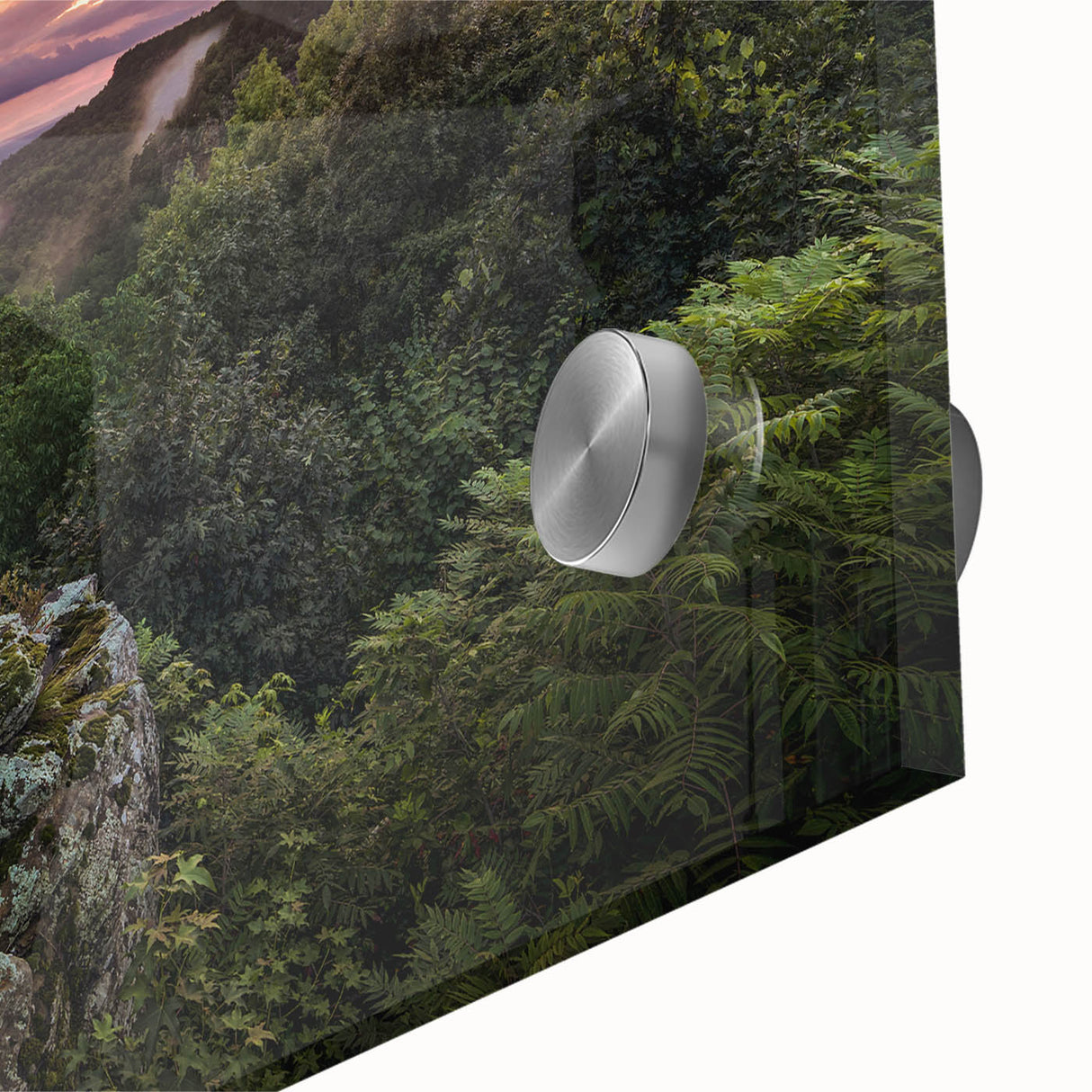 Large abstract wall art depicting a mid-century modernist Arkansas scenery in muted earth tones on acrylic glass.