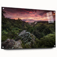 Acrylic print of a large abstract depiction of Arkansas scenery, in muted earth tones, ideal for dining room decor.