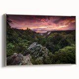 Framed canvas of a vintage-style Arkansas landscape painting with colorful foliage and black accents.