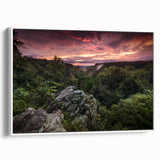 Vintage poster art of Arkansas scenery on extra large framed canvas, featuring colorful art on a black background.