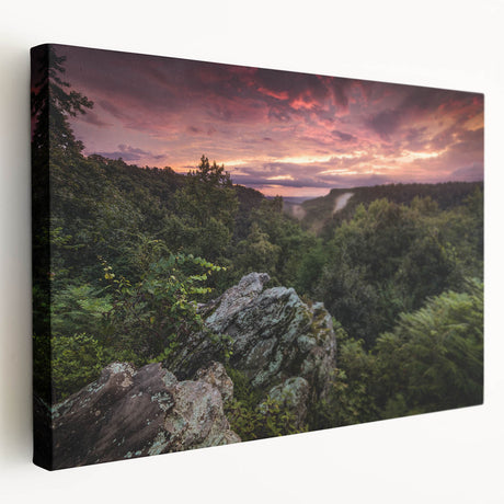 Large canvas print of a serene Arkansas landscape in muted green and blue tones, suitable for kitchen wall art.