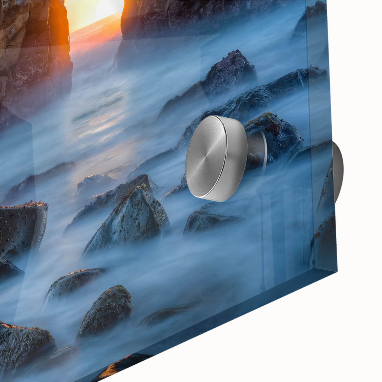 Large abstract wall art of California's Big Sur in mid-century modernist style on acrylic glass, ideal for dining room art.