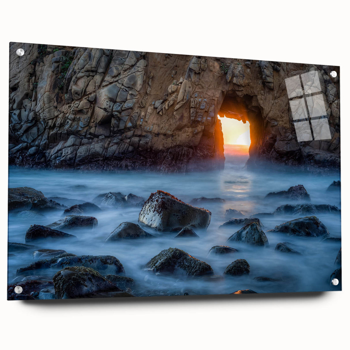 Acrylic print of Big Sur coastline in muted earth tones, ideal for bedroom or dining room decor.