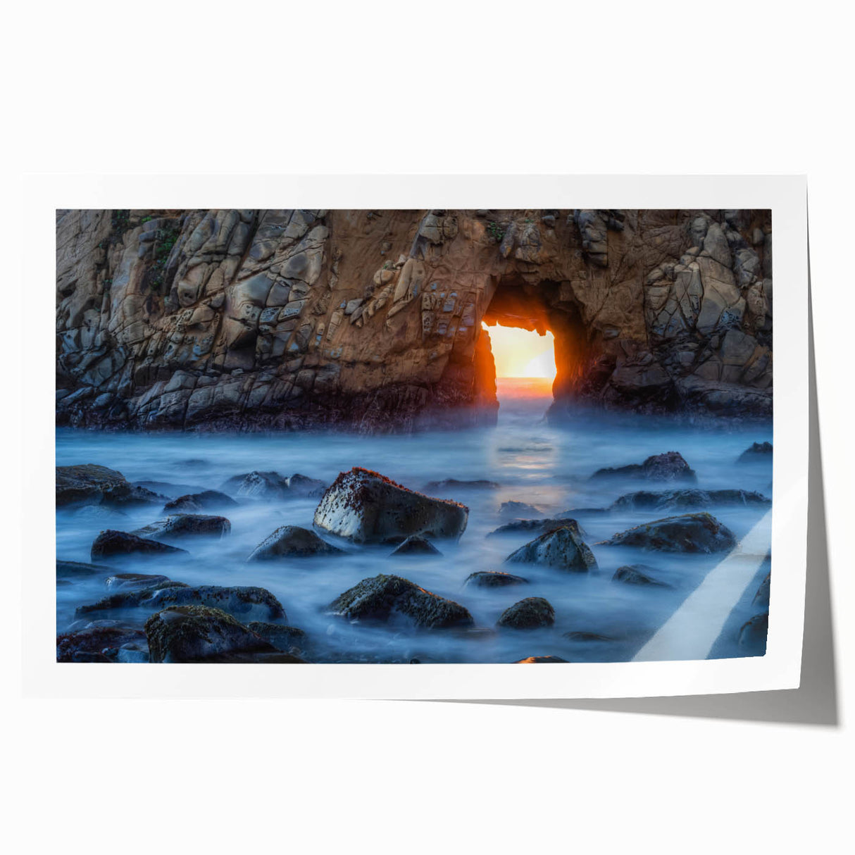 Extra large rolled print of Big Sur coastline in muted earth tones, ideal for art wall dining room.
