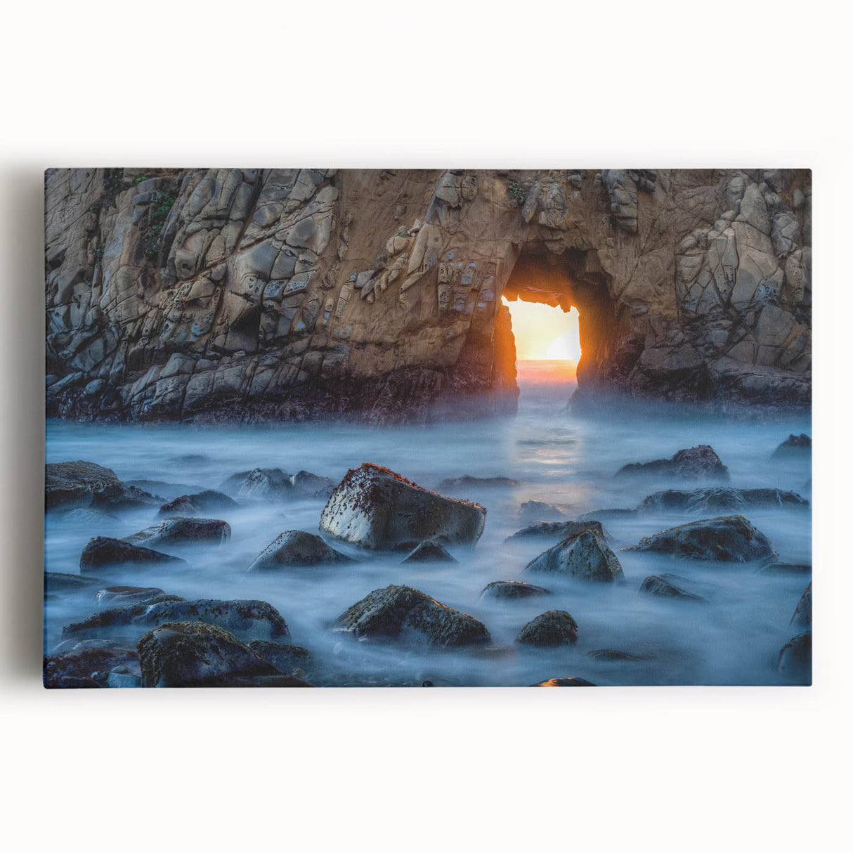 Black and white stretched canvas of Big Sur coastline, ideal for kitchen wall art.
