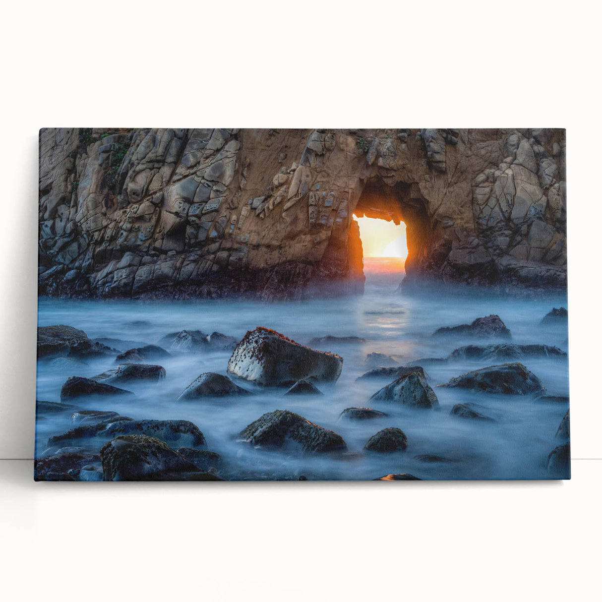 Black and white photograph of Big Sur coastline on stretched canvas, suitable as large kitchen wall art.
