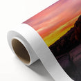 Art deco poster of Joshua Tree landscape in muted earth tones on rolled canvas, ideal for nursery wall art.