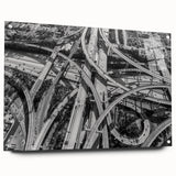 Acrylic print of a large abstract depiction of Los Angeles in muted blue and gray tones.