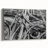 Framed canvas of a vintage Los Angeles landscape with colorful art on a black background, ideal for office decor.