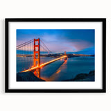Colorful abstract art print of San Francisco skyline in vibrant hues on a large framed canvas, ideal for living room decor.