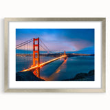 Textured art print of San Francisco's skyline in muted gray tones, framed with a silver mat, suitable for bedroom decor.